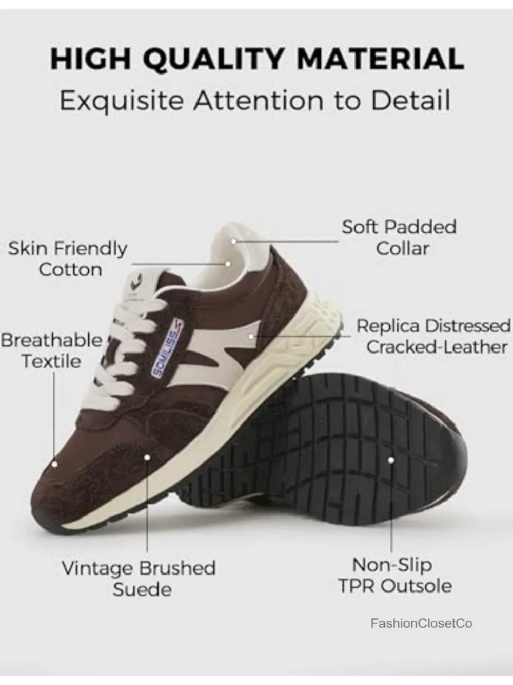 Fashion Platform Sneakers with Suede Fabric Upper, Non-Slip TPR Outsole,